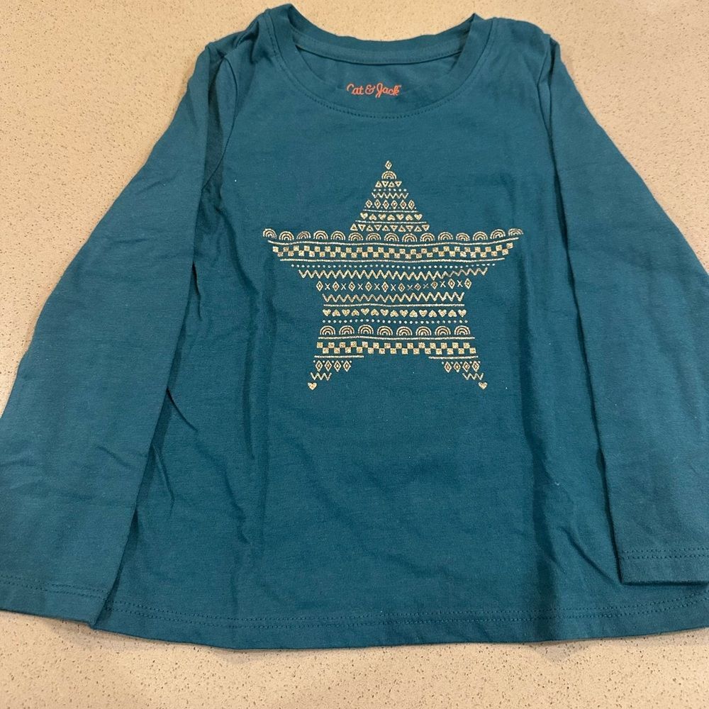 Cat & Jack Girls long sleeve teal star design shirt size 3t